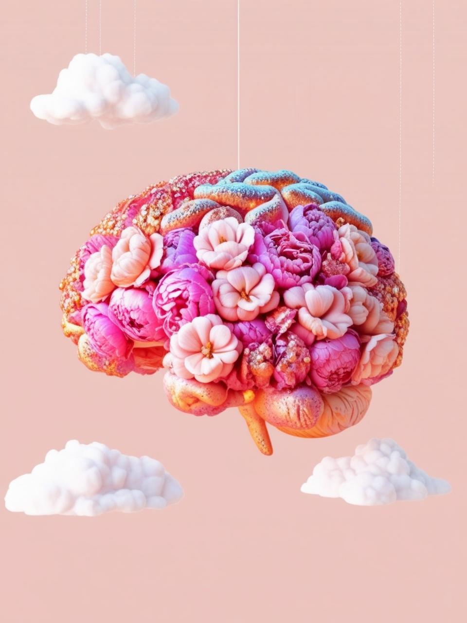 Cerveau composé de fleurs délicates - Symbole de la beauté des cerveaux neuroatypiques